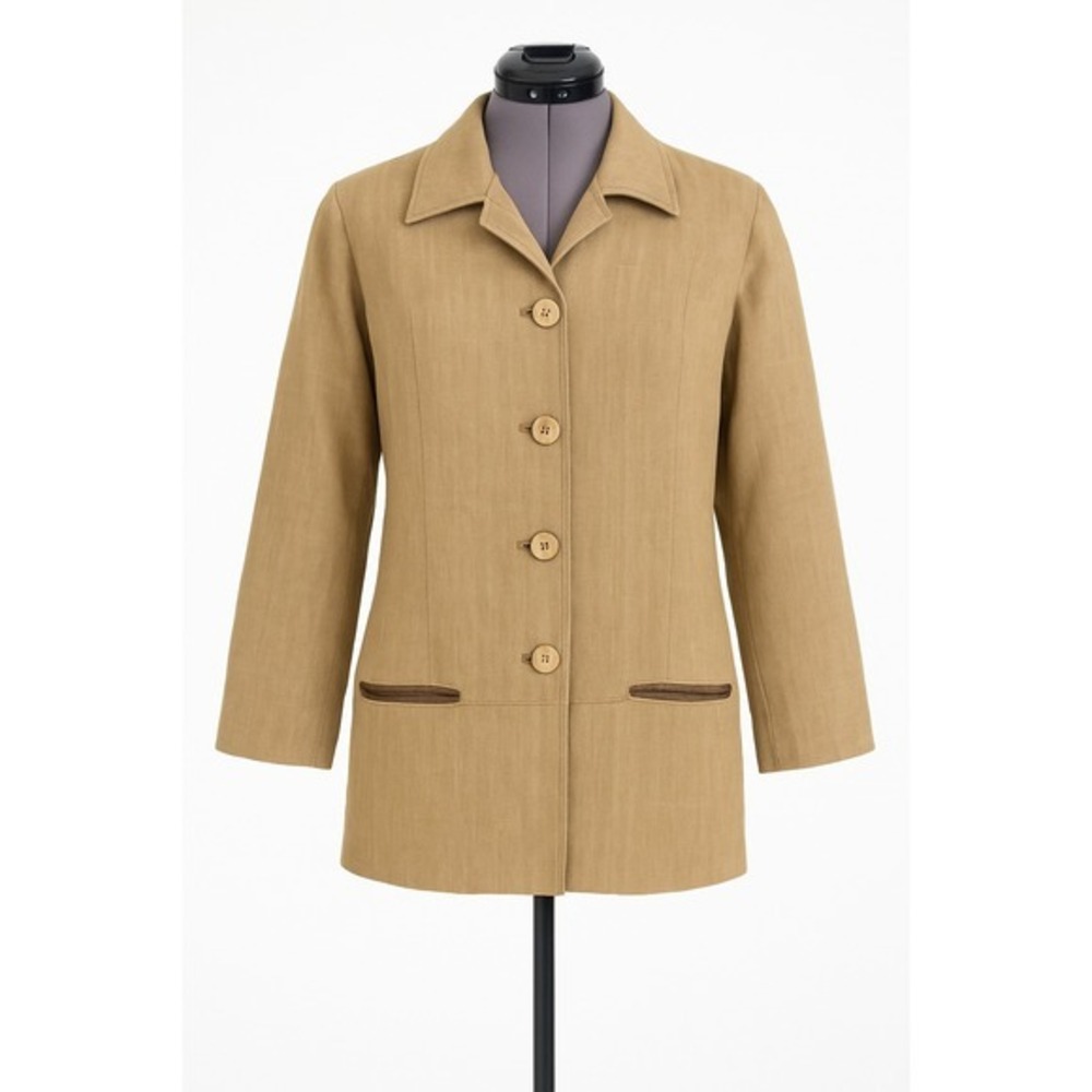 Giesswein‎ Austria Tan 100% Linen Button Front Blazer Jacket Womens 10 40 Chic
